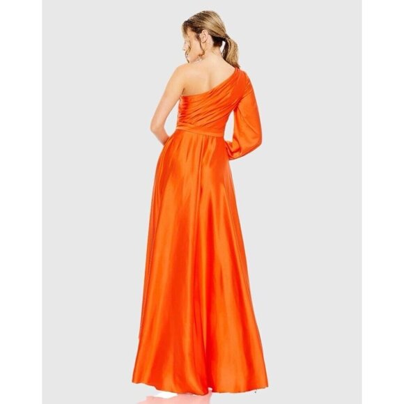 Mac Duggal Size 8 Orange One-Shoulder Satin High Low Prom Cocktail Gown Dress - Picture 3 of 9
